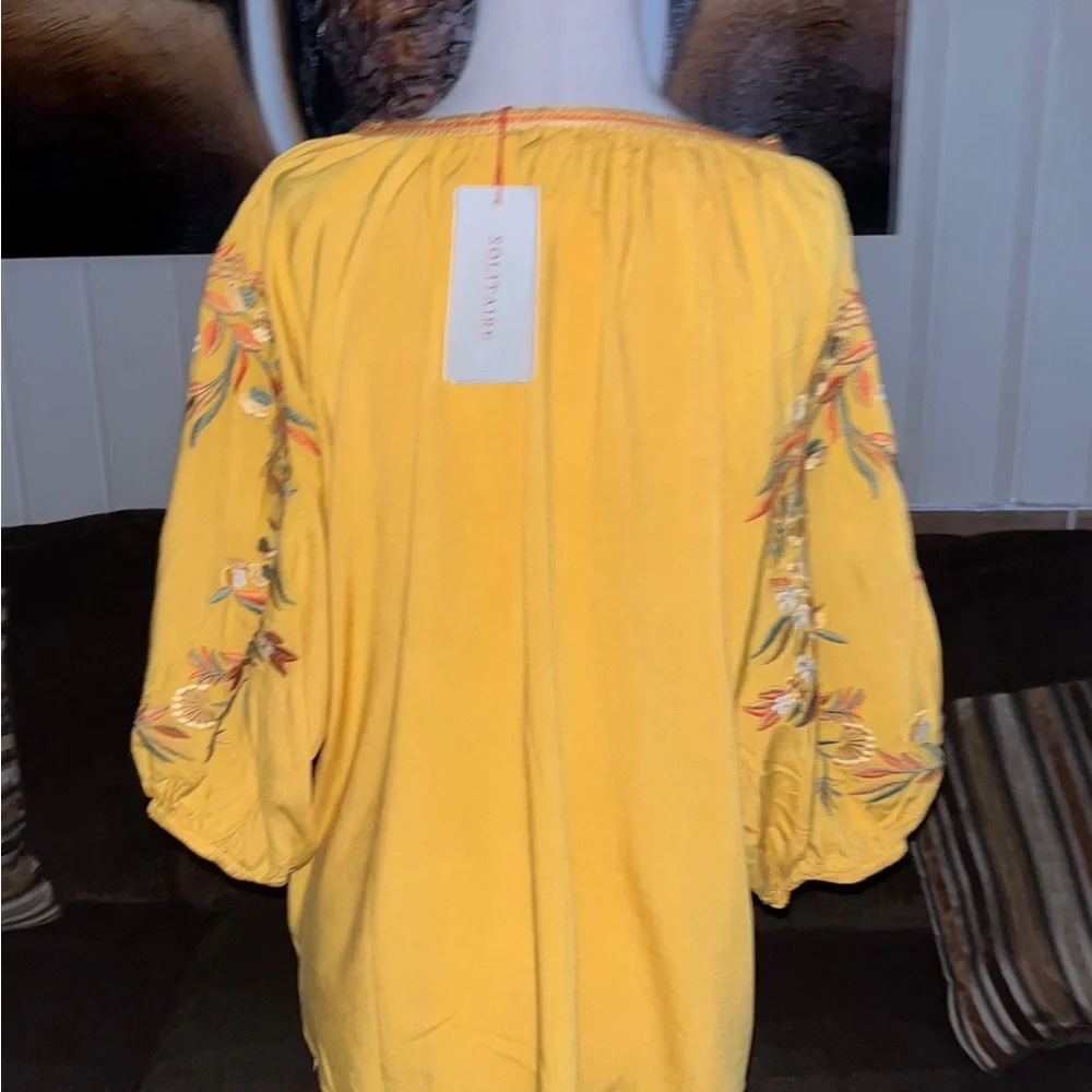 Solitare • Small • Boho • Yellow/Brown • Floral • Bird • Embroidery • Blouse - Picture 5 of 10